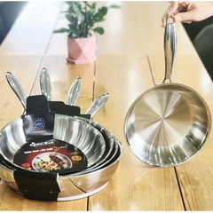Chảo inox 304 liền khối đủ size 20/ 24/ 26/ 28/ 30cm KINGCOOK KPA1680-20/24/26/28