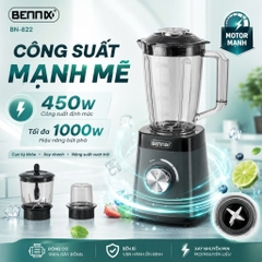 Máy xay sinh tố 3 cối đa năng 1,5L BENNIX BN-822, Bảo hành 12 tháng