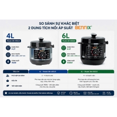 Nồi Áp Suất Điện Bennix BN-60SUS Dung Tích 6L - Lòng Nồi Inox 304 Cao Cấp Cao An Toàn, Ninh Hầm Đa Năng