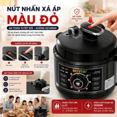 Nồi Áp Suất Điện Bennix BN-60SUS Dung Tích 6L - Lòng Nồi Inox 304 Cao Cấp Cao An Toàn, Ninh Hầm Đa Năng