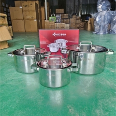 Bộ nồi inox 304 liền khối, 3 nồi size 16-20-24cm KINGCOOK KPS1780, Bảo hành 20 năm