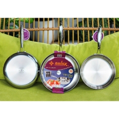Chảo Inox 3 Lớp Đúc Liền Khối chống dính tự thân, kèm nắp vung kính AULUX TTB-26/28/30.