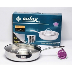 Chảo Inox 3 Lớp Đúc Liền Khối chống dính tự thân, kèm nắp vung kính AULUX TTB-26/28/30.