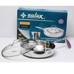 Chảo Inox 3 Lớp Đúc Liền Khối chống dính tự thân, kèm nắp vung kính AULUX TTB-26/28/30.