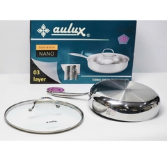 Chảo Inox 3 Lớp Đúc Liền Khối chống dính tự thân, kèm nắp vung kính AULUX TTB-26/28/30.