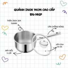 Nồi nấu bột cho bé 14cm inox 304 5 đáy đun bếp từ BENNIX BN-14SP