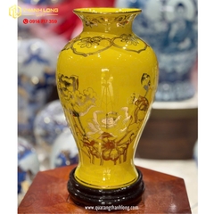Bình Hoa Gốm Màu Vàng họa tiết Hoa Sen Ánh Kim  - In logo theo yêu cầu