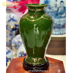 Bình Hoa Gốm Màu Phỉ Thúy họa tiết Hoa Sen Ánh Kim  - In logo theo yêu cầu