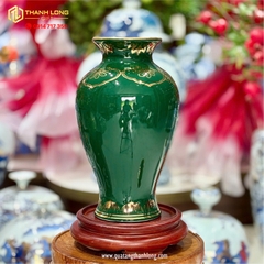 Bình Hoa Gốm Màu Phỉ Thúy họa tiết Hoa Sen Ánh Kim  - In logo theo yêu cầu