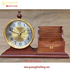 Quà tặng để bàn hộp bút Gỗ  kết hợp với đồng hỗ