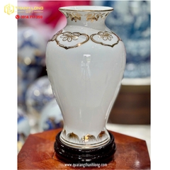 Bình Hoa Gốm Màu Trắng họa tiết Hoa Sen Ánh Kim  - In logo theo yêu cầu