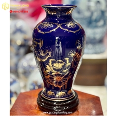 Bình Hoa Gốm Màu Xanh Tím họa tiết Hoa Sen Ánh Kim  - In logo theo yêu cầu
