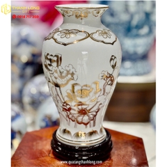 Bình Hoa Gốm Màu Trắng họa tiết Hoa Sen Ánh Kim  - In logo theo yêu cầu