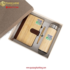 Bộ gift set Sổ da - bút bi - bình giữ nhiệt tre