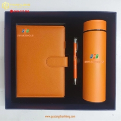 Bộ gift set Sổ da màu cam in logo theo yêu cầu