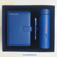 Bộ gift set Sổ da  màu xanh in logo theo yêu cầu