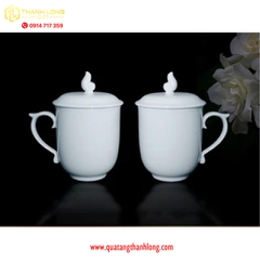 Ly sứ nắp lửa trắng in logo
