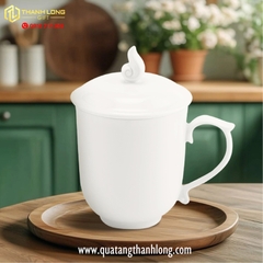Ly sứ nắp lửa trắng in logo