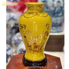 Bình Hoa Gốm Màu Vàng họa tiết Hoa Sen Ánh Kim  - In logo theo yêu cầu