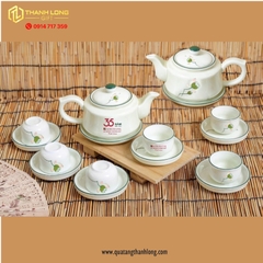 Bộ ấm chén sứ viên xanh in Hoa