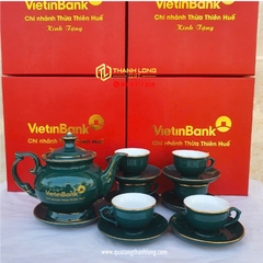 Bộ ấm chén sứ vietinbank Ngọc bích viền gold