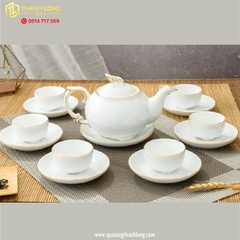 Bộ ấm chén sứ mộc chỉ gold