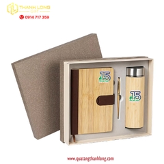 Bộ gift set Sổ da - bút bi - bình giữ nhiệt tre
