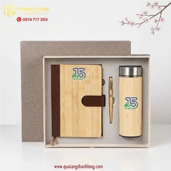 Bộ gift set Sổ da - bút bi - bình giữ nhiệt tre