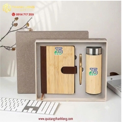 Bộ gift set Sổ da - bút bi - bình giữ nhiệt tre