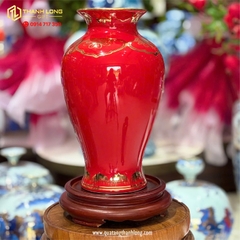 Bình Hoa Gốm Màu Đỏ họa tiết Hoa Sen Ánh Kim  - In logo theo yêu cầu