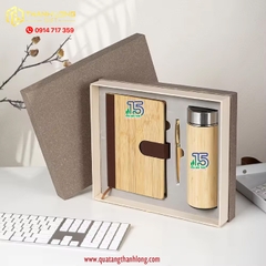 Bộ gift set Sổ da - bút bi - bình giữ nhiệt tre