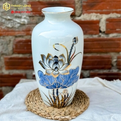 Bình Hoa Sứ họa tiết Hoa Sen và Hoa Sen Ánh Kim  - In logo theo yêu cầu