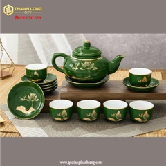 Bộ ấm chén sứ viền gold hoa sen