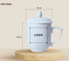 Ly sứ nắp lửa trắng in logo