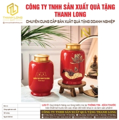 Lọ Chè Sứ Họa Tiết Bông Sen Đỏ Ánh Kim