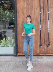 QUẦN 9 TẤC XANH NHẠT RÁCH VÁ 0077