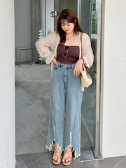 SUÔNG ỐNG RỘNG NHẠT RÁCH V LAI 0113