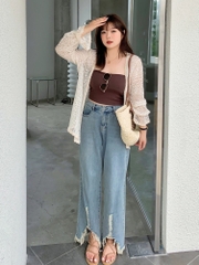 SUÔNG ỐNG RỘNG NHẠT RÁCH V LAI 0113