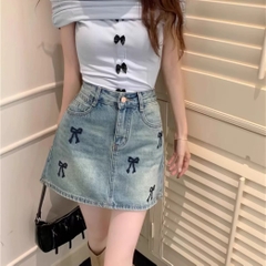 QUẦN VÁY THÊU NƠ ĐEN 0121 KO CO DÃN