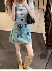 QUẦN VÁY THÊU NƠ ĐEN 0121 KO CO DÃN