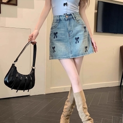 QUẦN VÁY THÊU NƠ ĐEN 0121 KO CO DÃN