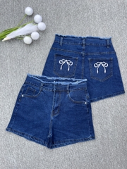 SHORT XANH ĐẬM CO DÃN NƠ HỒNG 0126