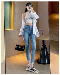 9 TẤC JEANS XANH NHẠT RÁCH 0143