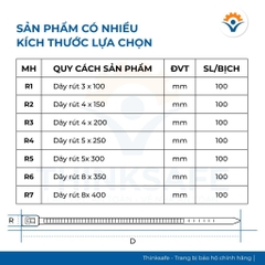 Dây rút nhựa lạt nhựa màu trắng loại tốt dây thít các loại kích thước túi (100 sợi) màu trắng - Trang bị toàn diện