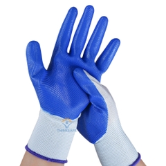 Combo 12 đôi găng tay bảo hộ phủ sơn màu xanh N518 chống dầu, Găng tay vải phủ sơn bám dính tốt - Trang bị toàn diện