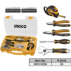 Bộ 25 dụng cụ cầm tay INGCO HKTH10258 gồm kìm, thước cuộn, đầu vít nhiều kích cỡ, hộp nhựa cao cấp - Trang bị toàn diện