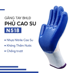 Găng tay bảo hộ phủ sơn chống dầu nhớt găng tay pu xanh N518 bám dính tốt bao tay lao động phủ cao su-Trang bị toàn diện