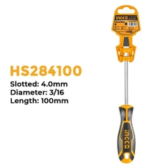 Tua vít dẹp INGCO HS284100, thép Cr-V, đuôi tròn, bề rộng đầu 4.0mm, đường kính trục 4.0mm - Trang bị toàn diện