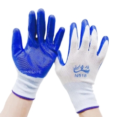 Combo 12 đôi găng tay bảo hộ phủ sơn màu xanh N518 chống dầu, Găng tay vải phủ sơn bám dính tốt - Trang bị toàn diện