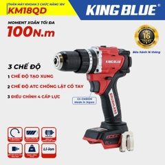 Máy khoan pin 3 chức năng 18V Kingblue KM18QD lực siết 100nm đầu kẹp 16mm, chân pin phổ thông, chưa kèm pin sạc